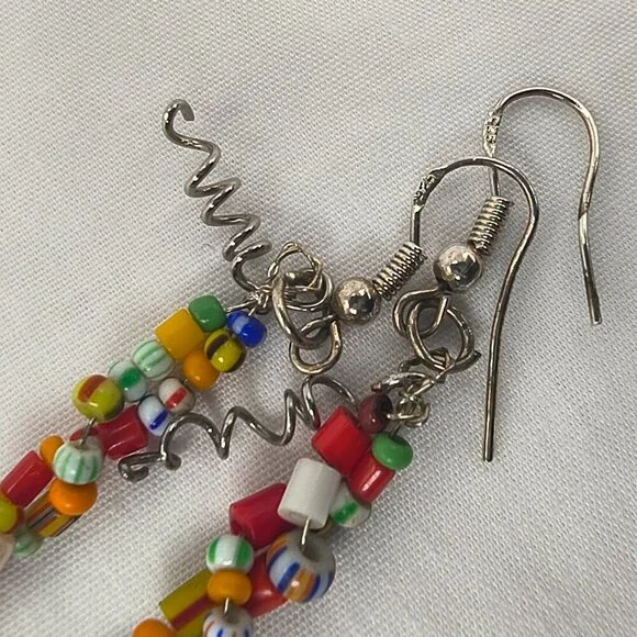 Multi-Colour Seed Bead Dangle Earrings 925 Hooks - Picture 7 of 8